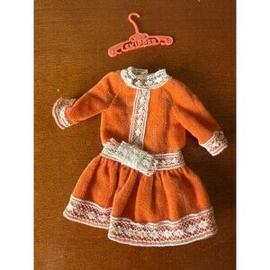 Vintage 1970’s Barbie Skipper Sweet Orange #3465 Velvet White Lace Mini Dress